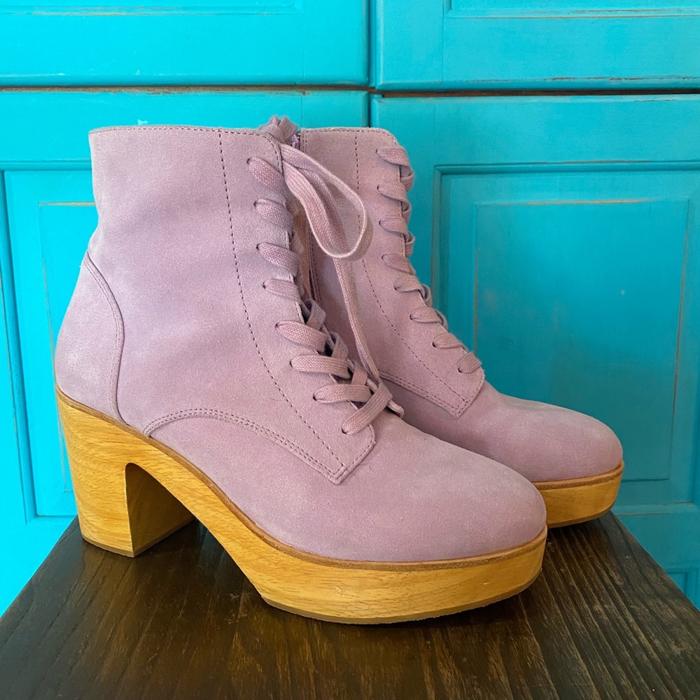 Charlotte Stone Suede Lilac Purple Boots Clog Platform Size 9 Worn once indoors
